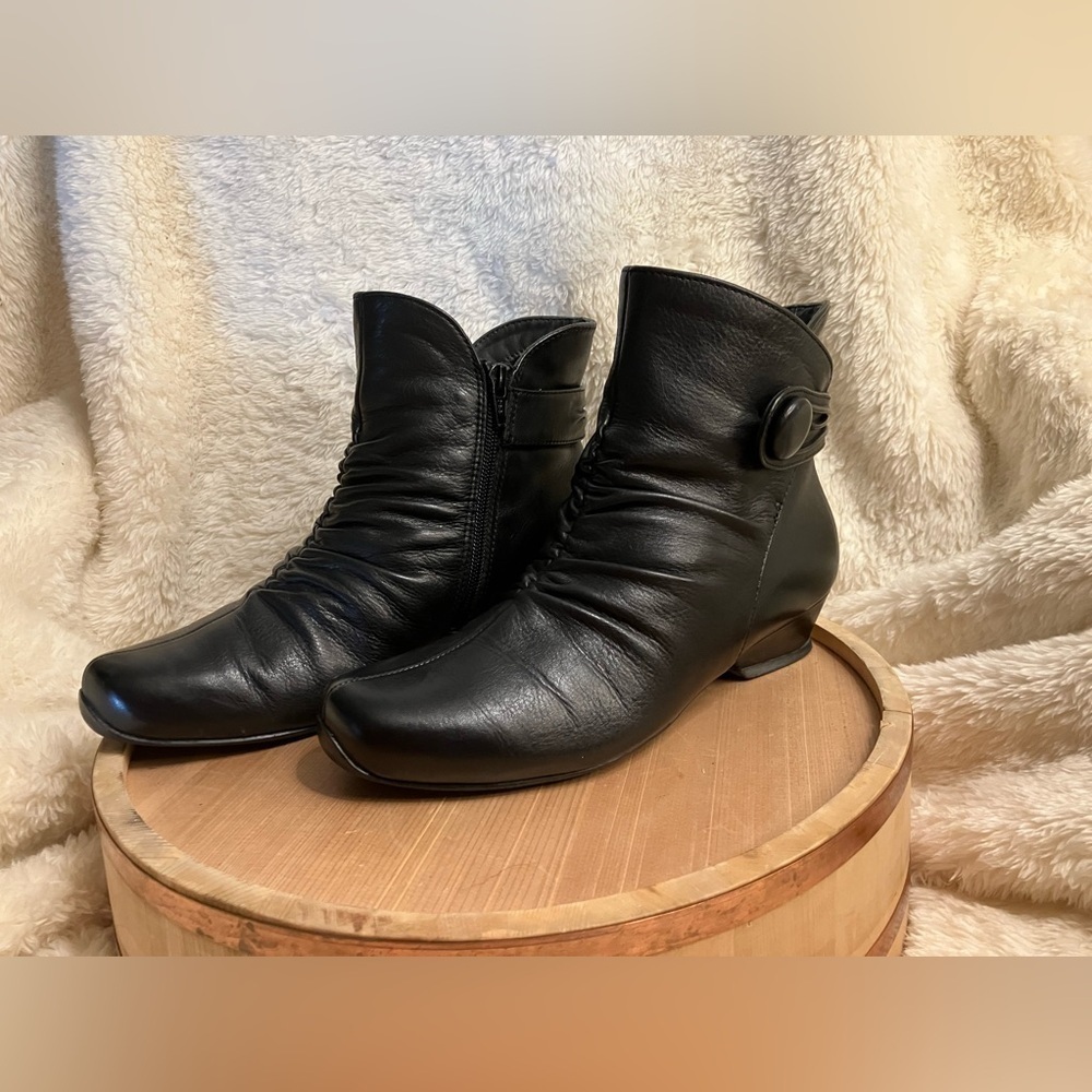 Ziera Women Canny Ankle Boots Black Leather Heel Bootie Comfort 39EU/8.5 US